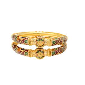 22K Yellow Gold Meenakari Bangle Set of 2 (66.3gm)