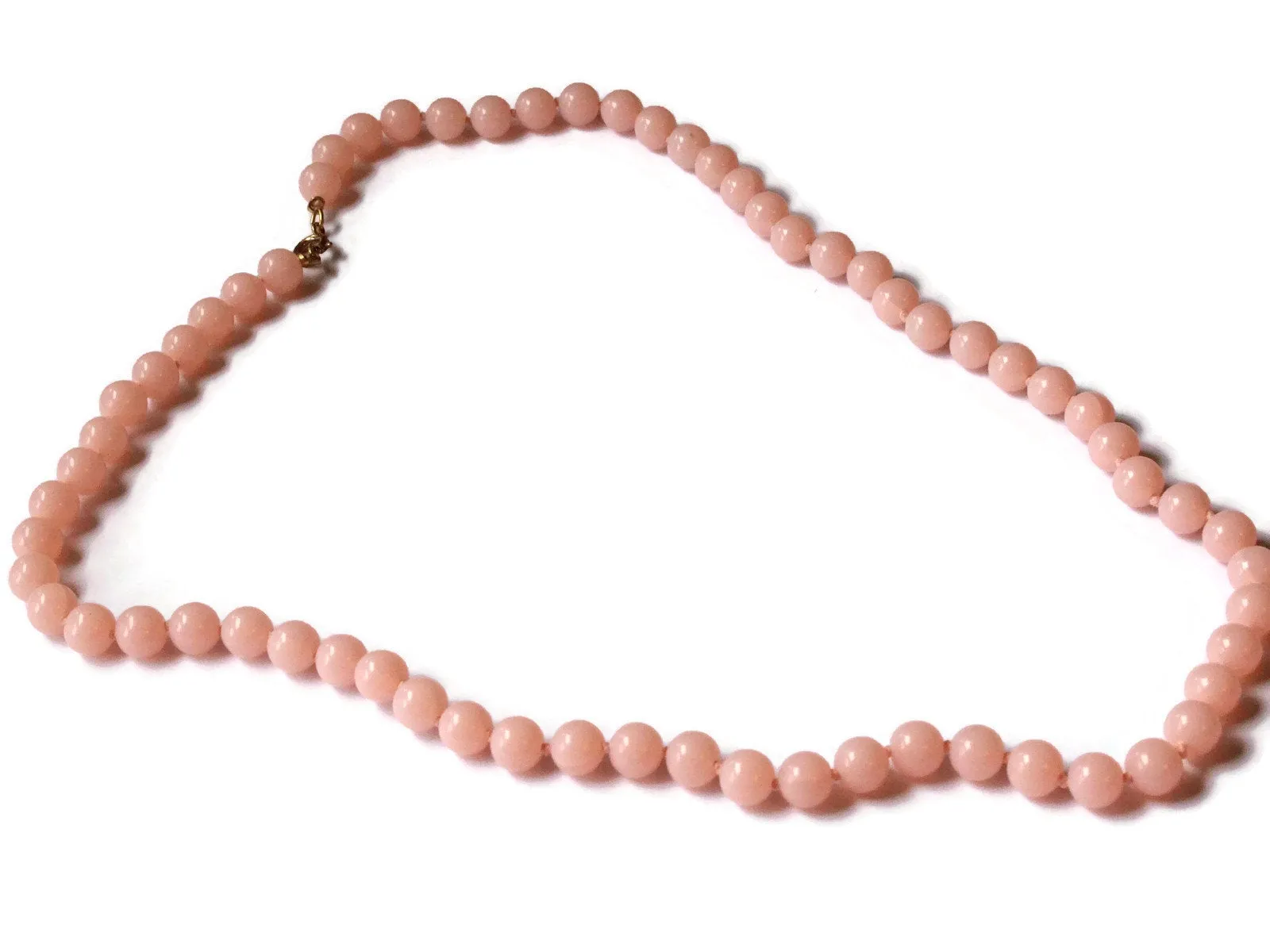 23 Inch Vintage Hand Knotted Pink Bead Necklace