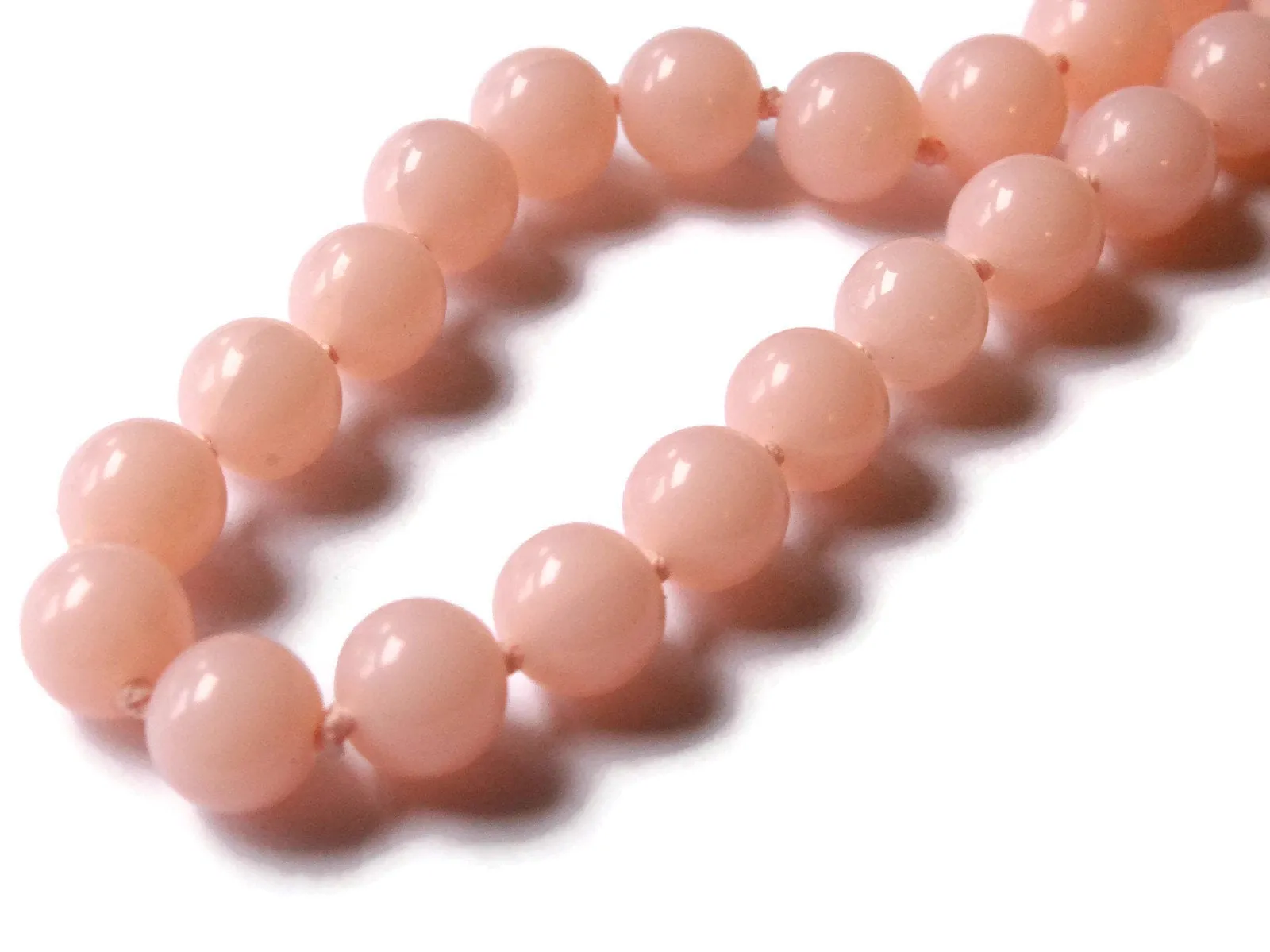 23 Inch Vintage Hand Knotted Pink Bead Necklace