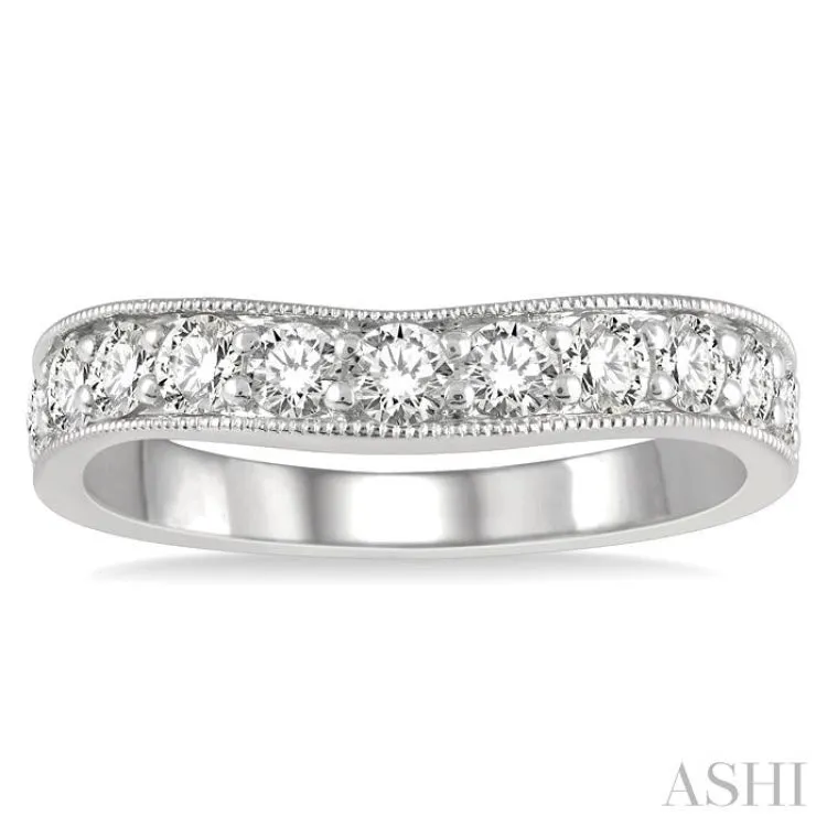 3/4 Ctw Arched Round Cut Diamond Wedding Band in 14K White Gold