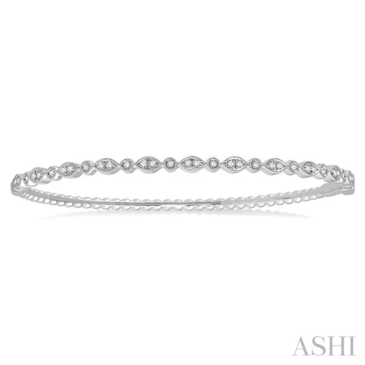 3/8 Ctw Marquise & Round Mount Stackable Diamond Bangle in 14K White Gold