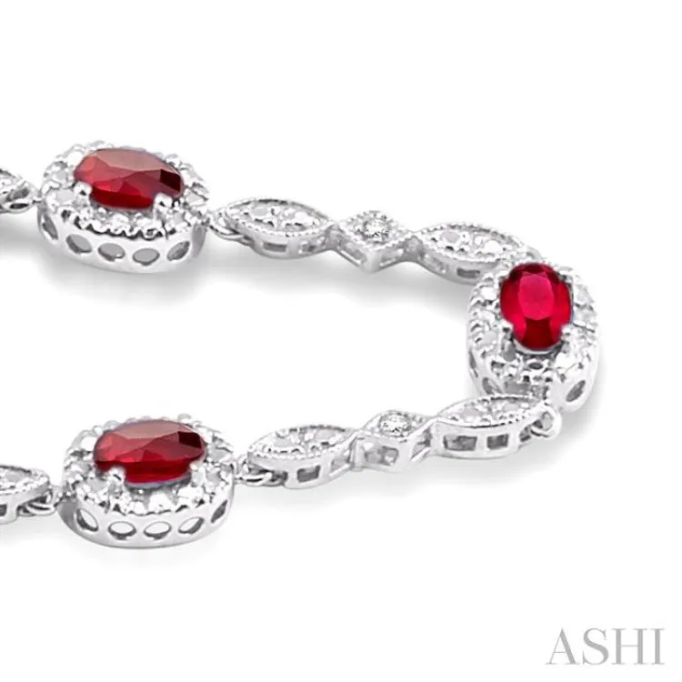 5x3MM Oval Cut Ruby and 1/20 Ctw Single Cut Diamond Bracelet in 14K White Gold