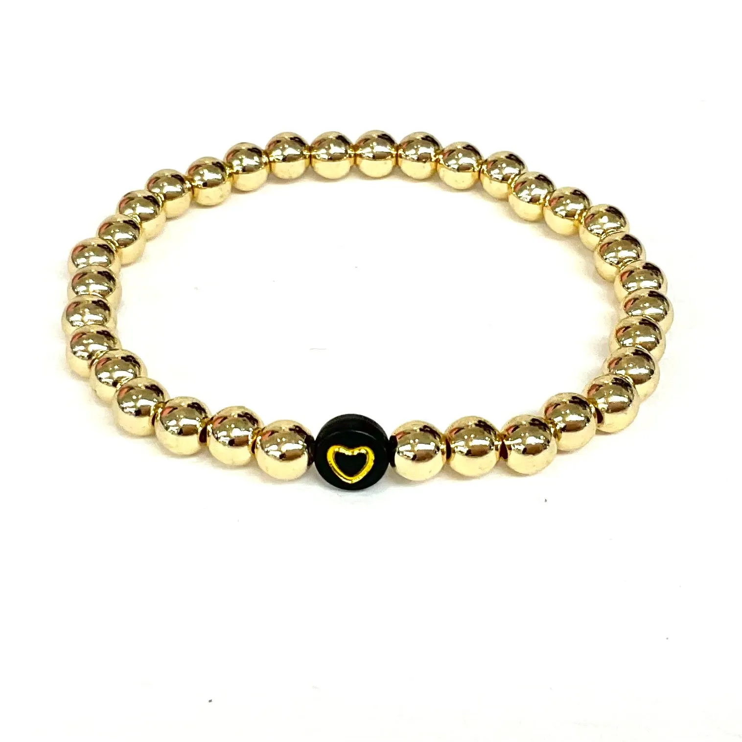 6MM Gold Beaded Stretch Heart Bracelets