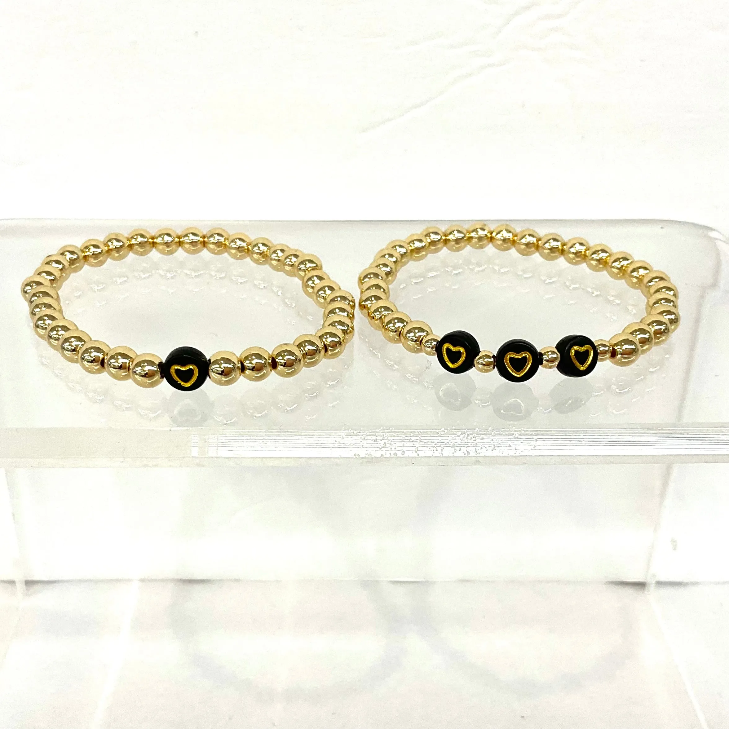 6MM Gold Beaded Stretch Heart Bracelets