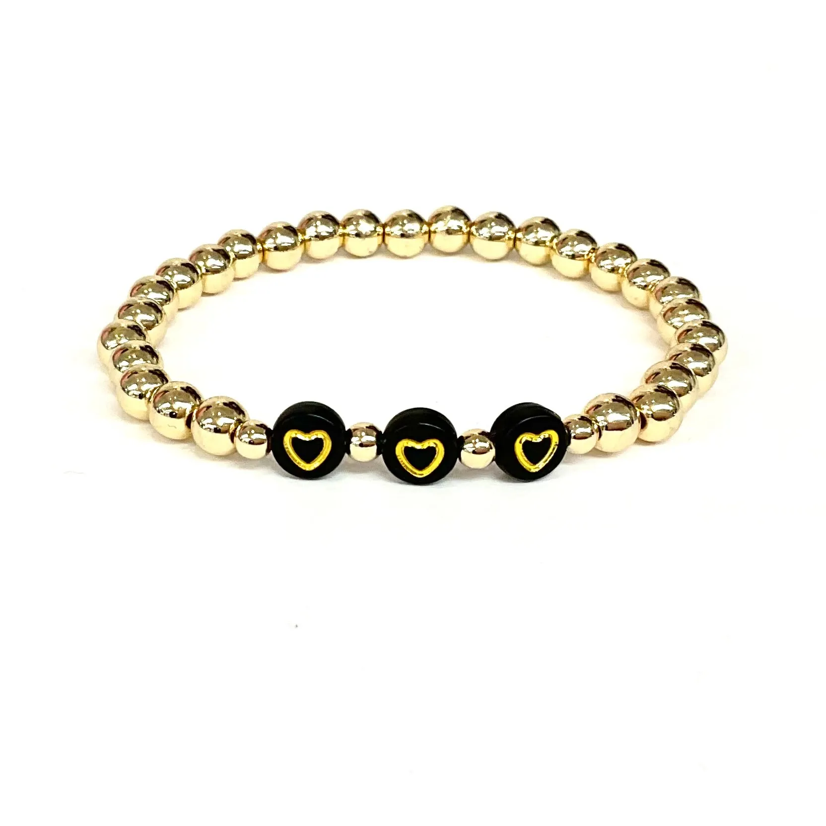 6MM Gold Beaded Stretch Heart Bracelets