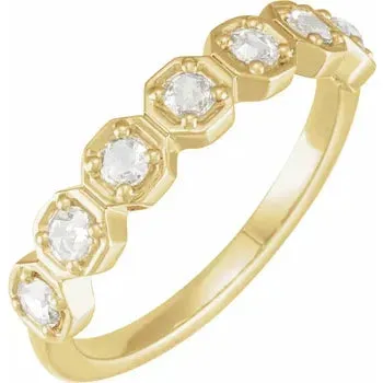 7 Stone Round Rose-Cut Natural Diamond Gold Ring