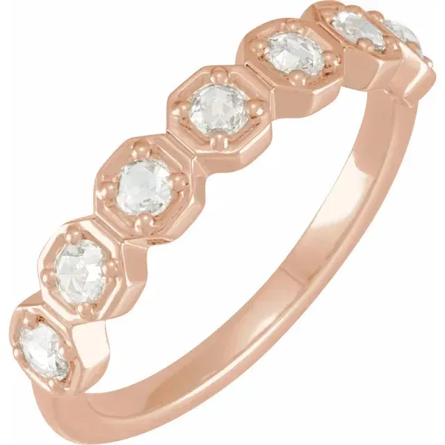 7 Stone Round Rose-Cut Natural Diamond Gold Ring