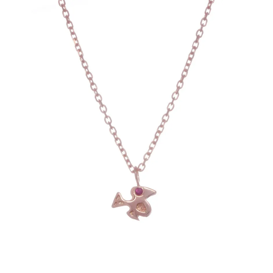 70%   DISCOUNT LAST ONE Girls'/  Womens 18ct Rose Gold Vermeil with Ruby Bird Charm Stacking Pendant Necklace