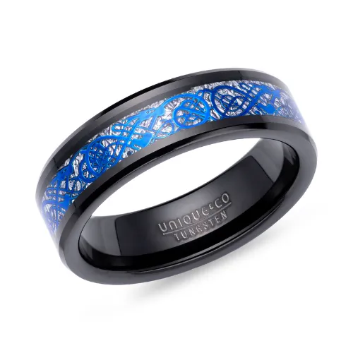 7mm Black & Blue IP Tungsten Celtic ring