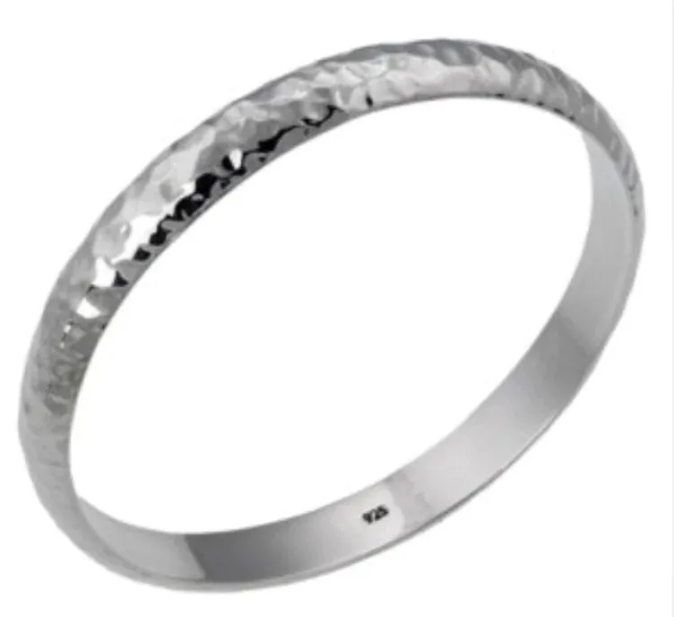 925 Silver Hammered Bangle - 7mm