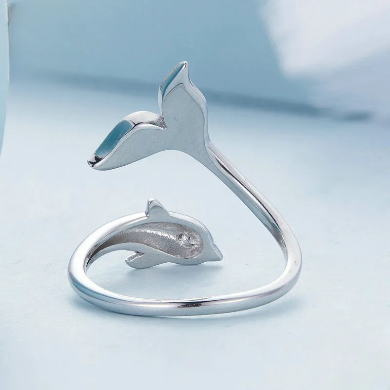 925 Sterling Silver Dolphins Chasing and Playing Plain Ring