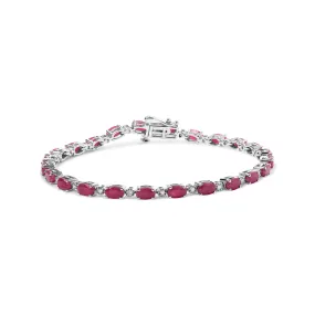 .925 Sterling Silver Oval Ruby and 1/4 Cttw Diamond Link Bracelet