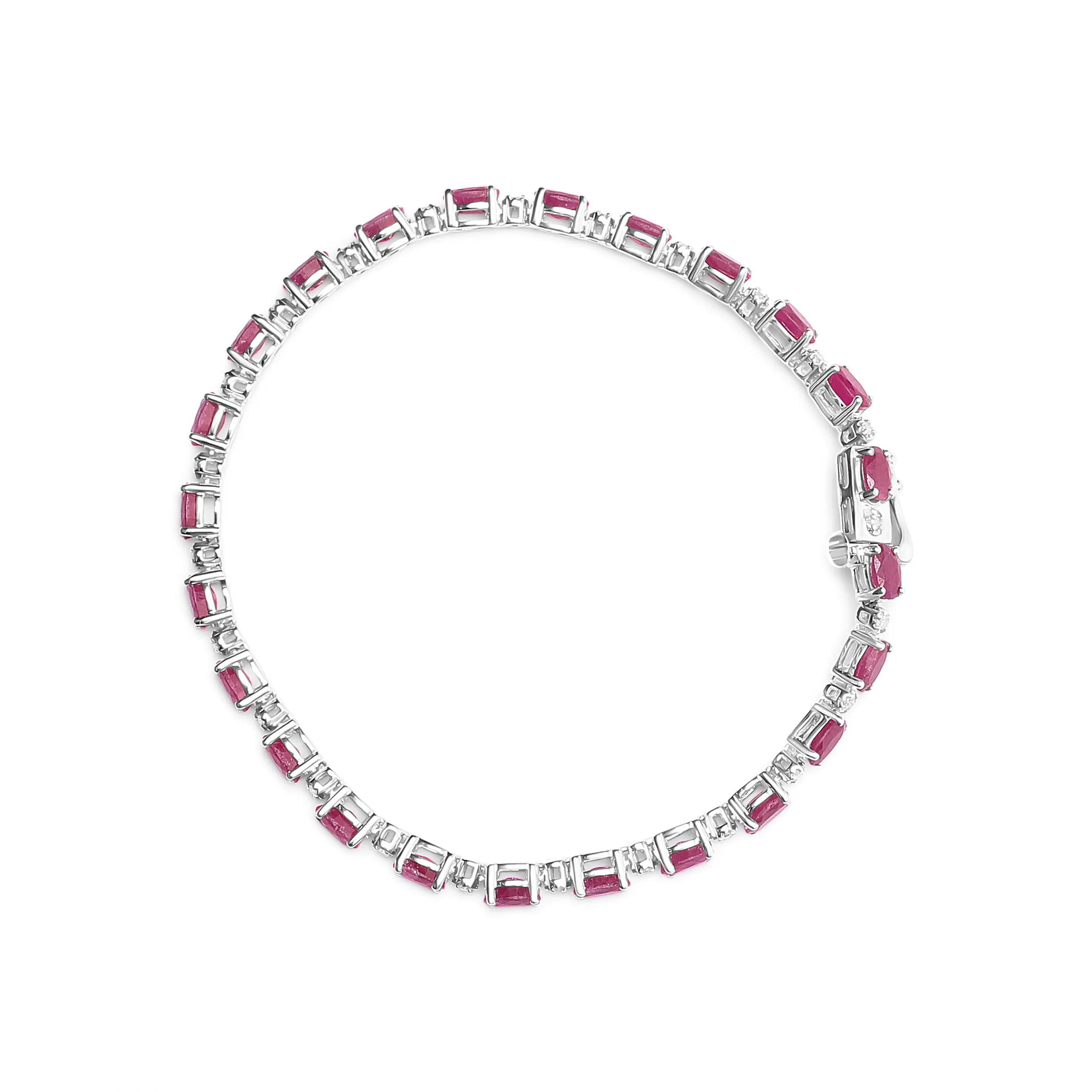 .925 Sterling Silver Oval Ruby and 1/4 Cttw Diamond Link Bracelet