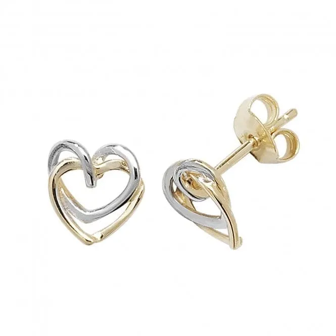 9CT Yellow & White Gold Interlocking Heart Earrings ER097