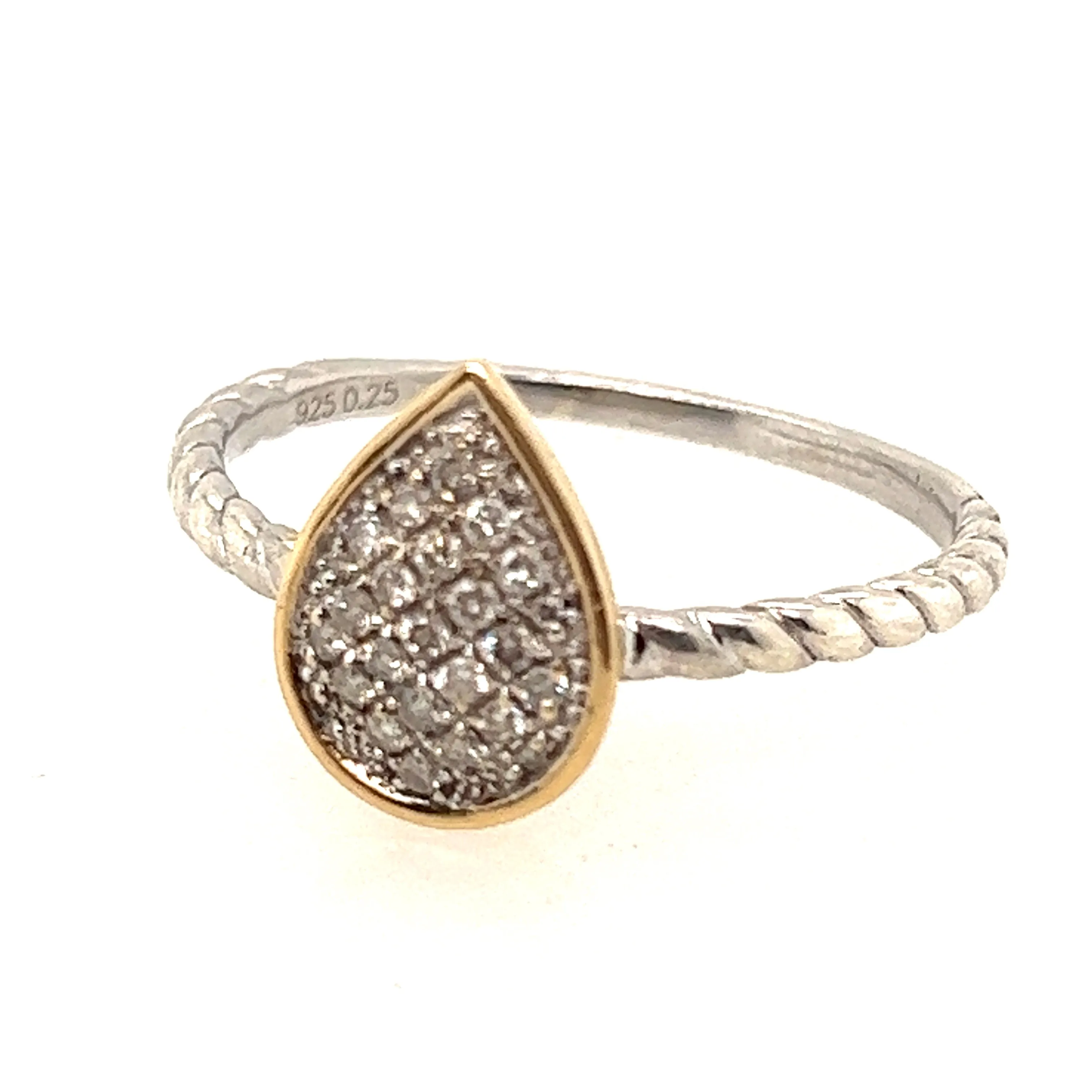 9ct Yellow Gold & 925 Sterling Silver Diamond Ring