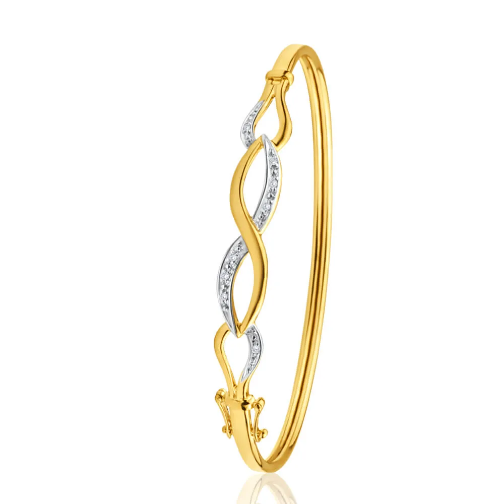 9ct Yellow Gold Diamond Bangle