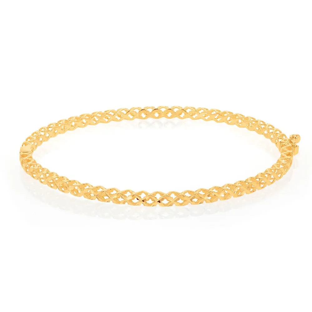 9ct Yellow Gold Fancy Diamond Cut 65mm Bangle