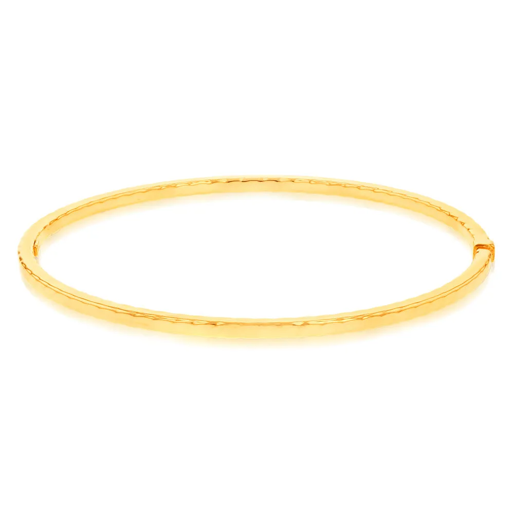 9ct Yellow Gold Silverfilled Fancy Straight Edge Textured Bangle