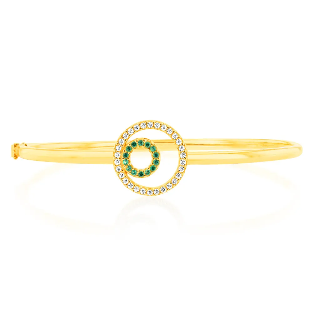 9ct Yellow Gold Silverfilled Green Zirconia Circle Bangle