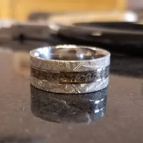 9mm Dinosaur Bone and Gibeon Meteorite Ring, Custom Made Meteorite Wedding Band