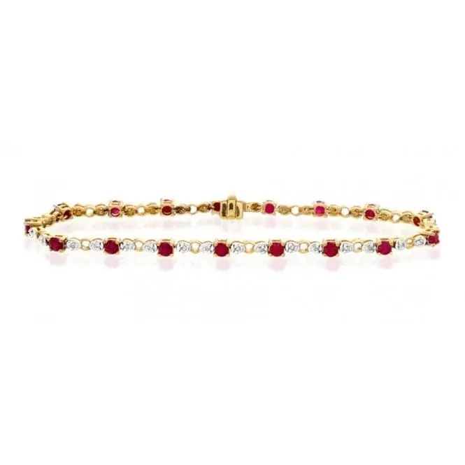 Acotis Diamonds 9K Gold 0.17ct Diamond Ruby Bracelet G1375