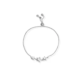 Adjustable Rhodium Plated 3 Star Bolo Bracelet