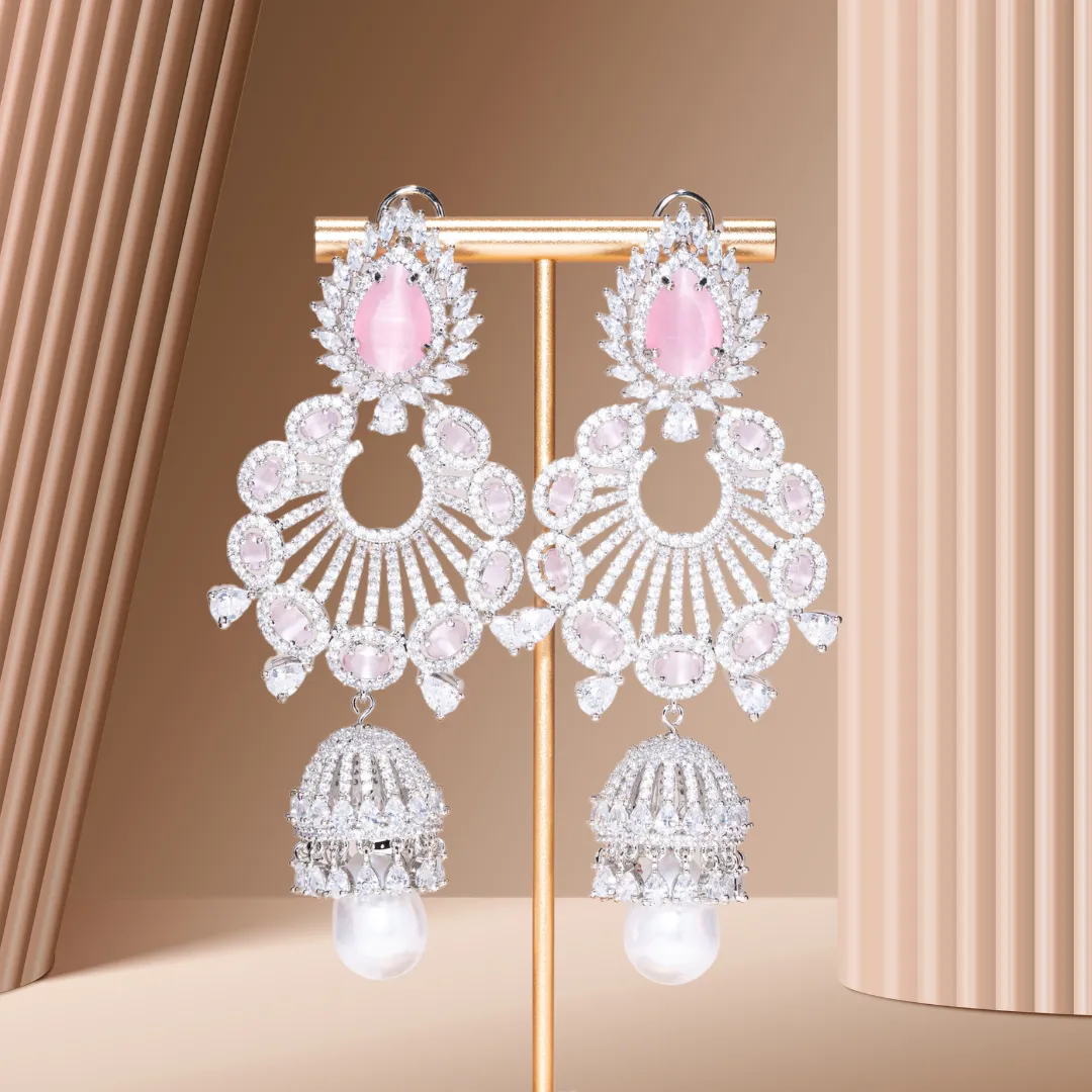 Alara Pink & White Gold Statement Indian Jewelry Earrings Rose Gold - Jaipur Rose Modern Luxury Designer Indian Jewelry