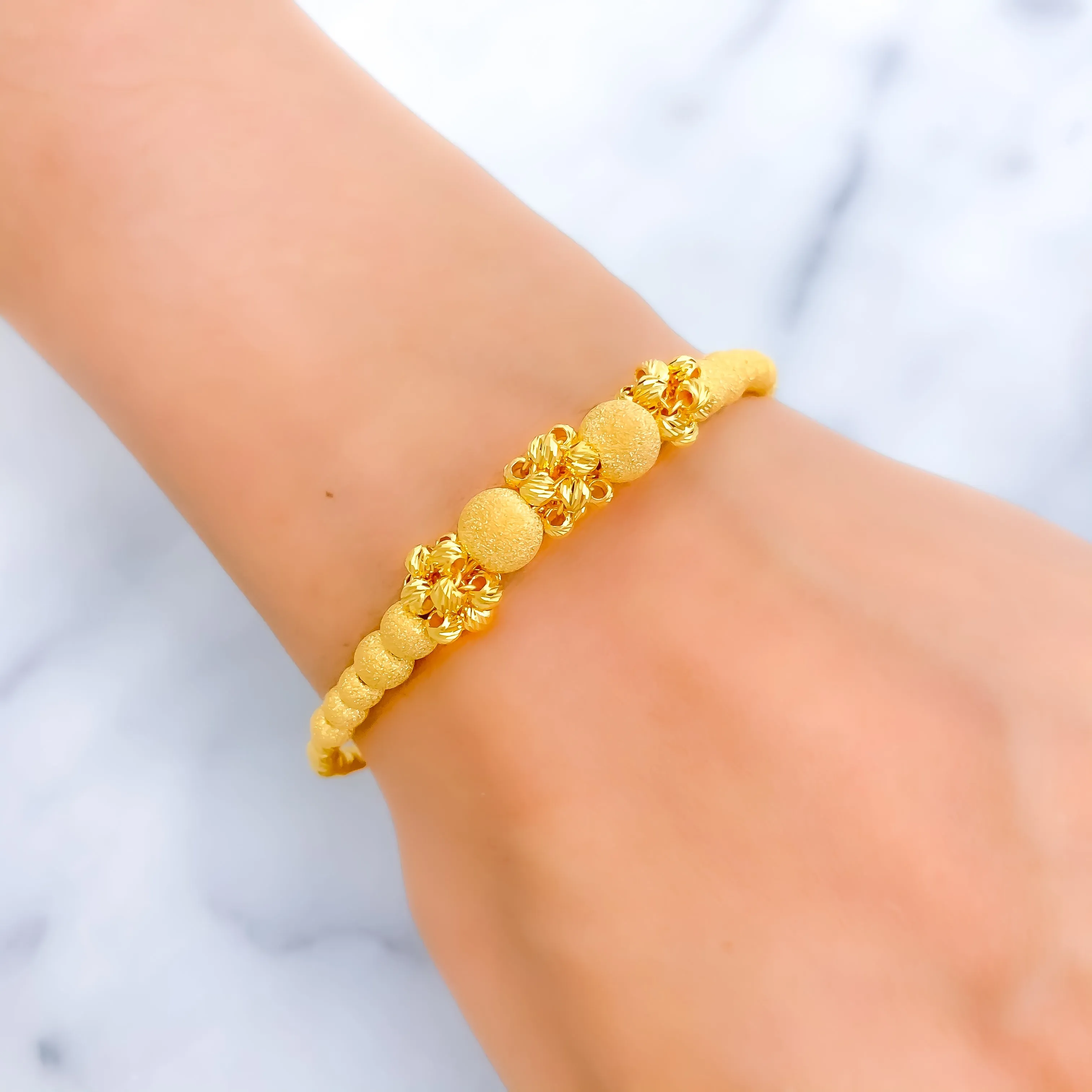 Alternating Popcorn Orb 21K Gold Bangle Bracelet