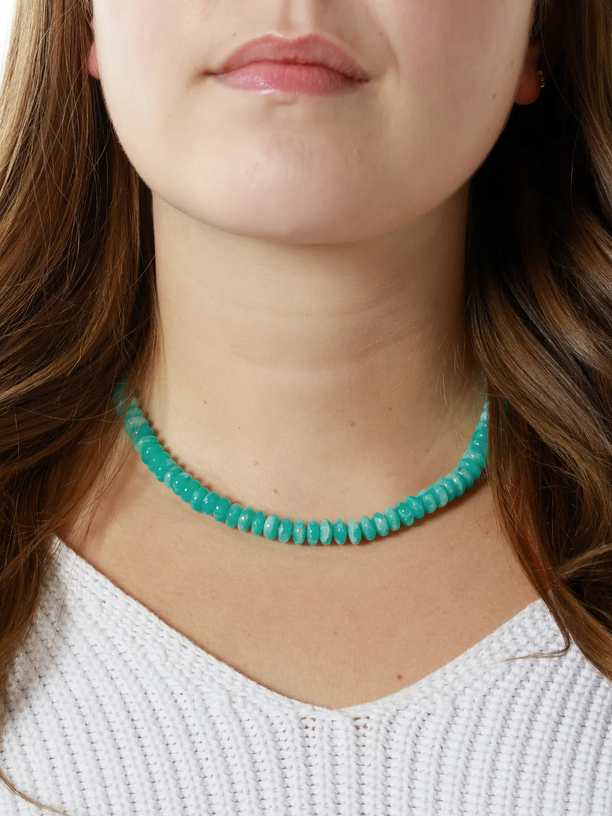 Amazonite Beaded Candy Yellow Gold Necklace