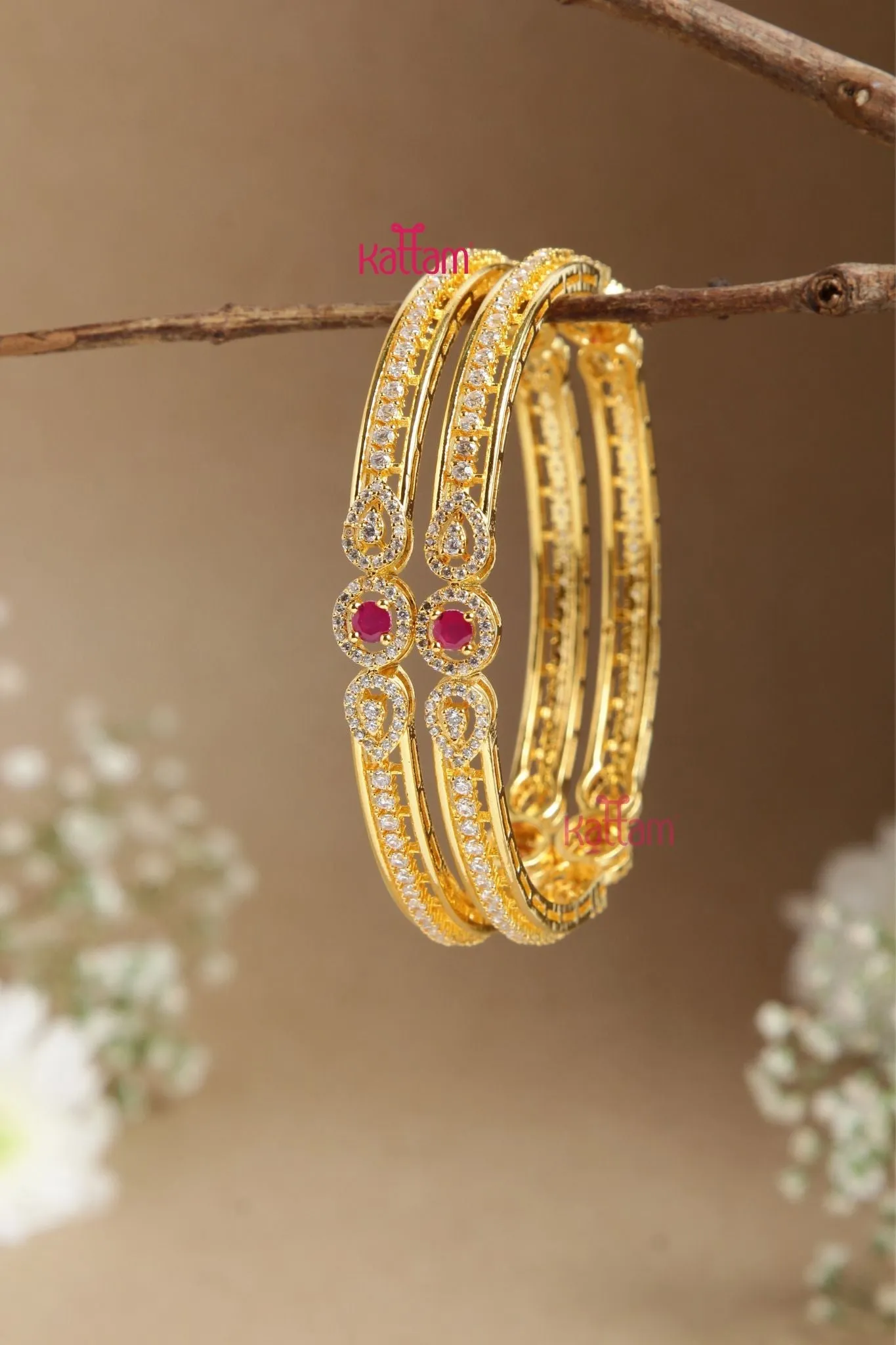 American Diamond Stone Thilak Bangle ( Set of 2 )