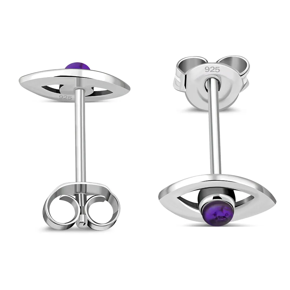 Amethyst Stone Evil Eye Sterling Silver Stud Earrings