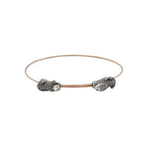 Animal Lion And Lioness Rose Gold & Silver Bangle w. Diamonds