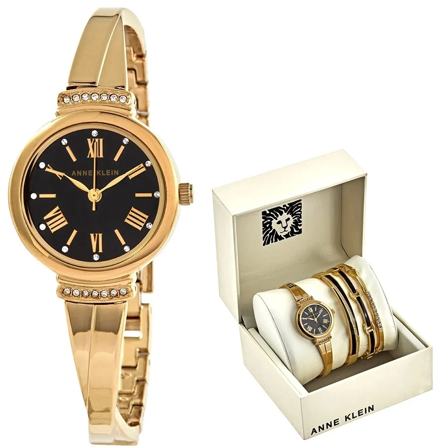 Anne Klein Black Glossy Dial Ladies Watch and Bracelet Set AK-3414BKST