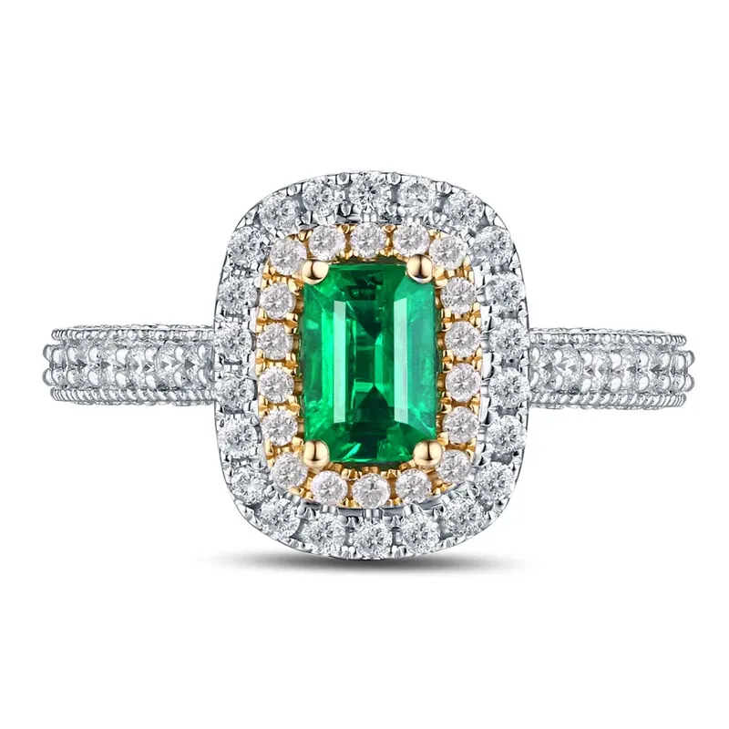 Antique 14ct Multi-Tone Gold 1.08ctw Natural Emerald Diamond Engagement Wedding Ring