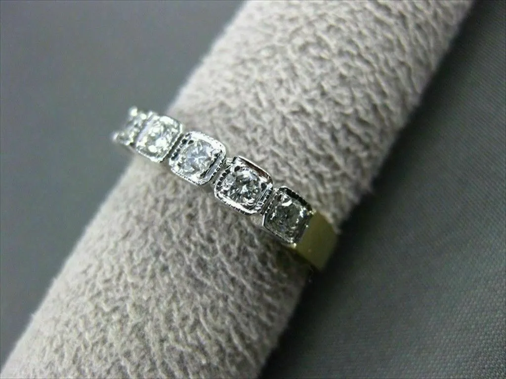 ANTIQUE OLD MINE DIAMOND 14K YELLOW & WHITE GOLD MILGRAIN ANNIVERSARY RING 11473