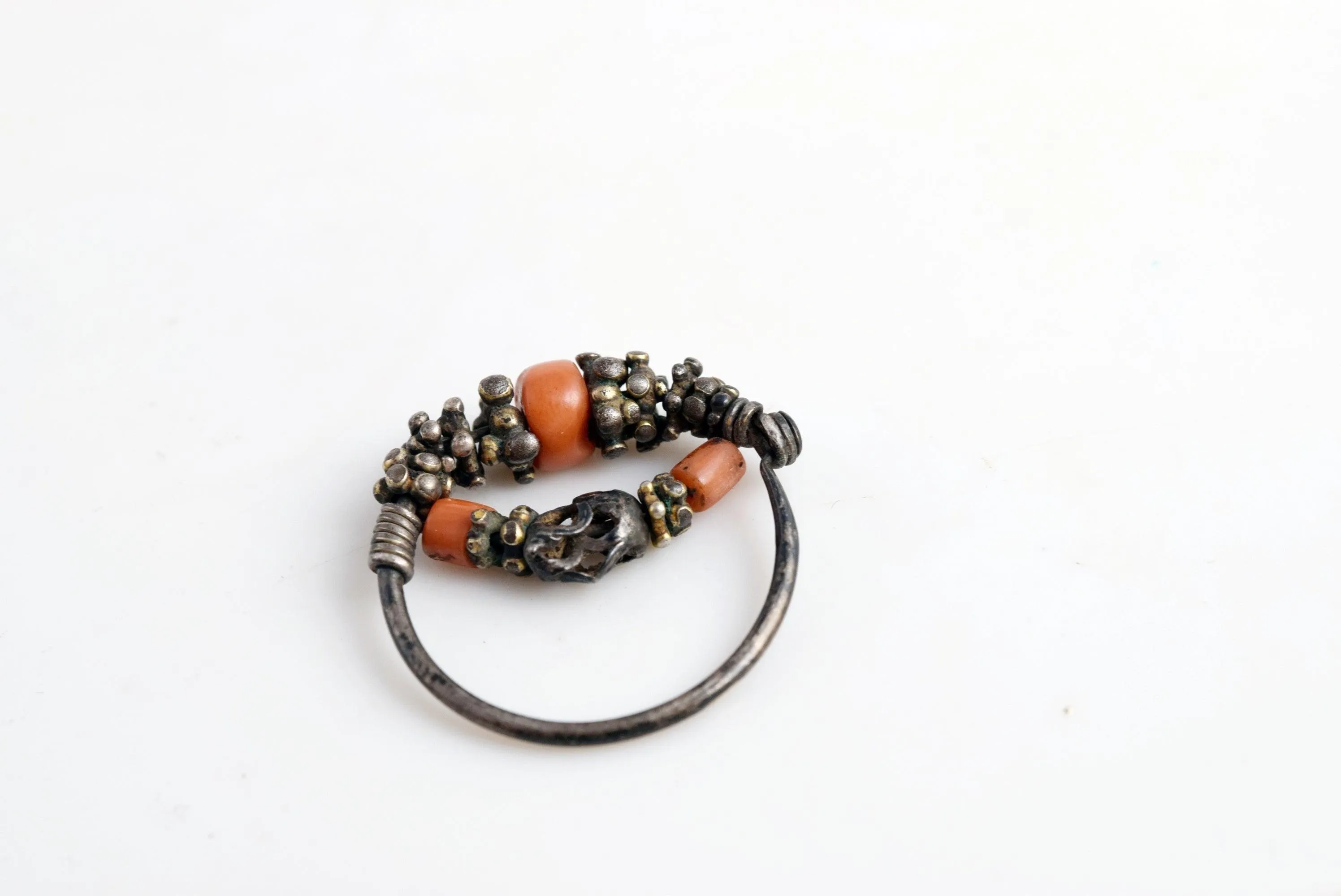 Antique Silver and Coral Single Uzbek Earring