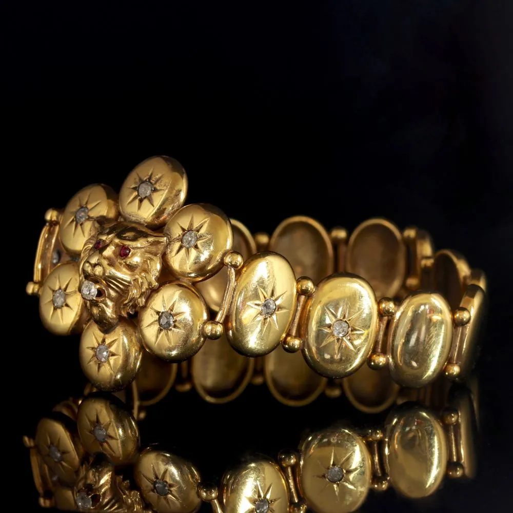 Antique Victorian Gold Diamond Lion Bracelet Circa 1860