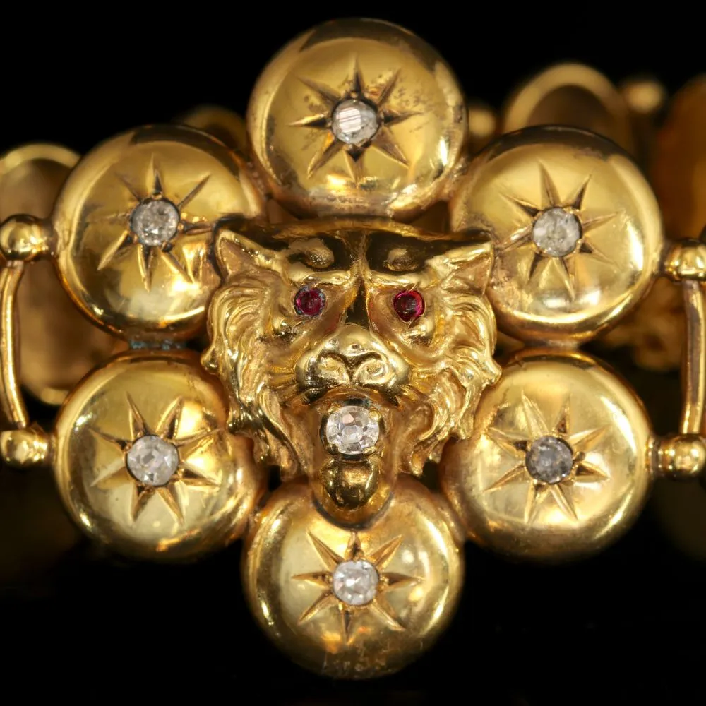 Antique Victorian Gold Diamond Lion Bracelet Circa 1860