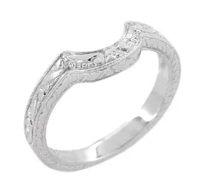 Art Deco Scrolls and Wheat Engraved Platinum Rounded Curved Wedding Band