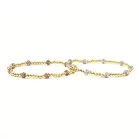 Ashley Gold Stainless Steel Gold Plated Spaced Out 9 CZ Covered Beads Stretch Bracelet