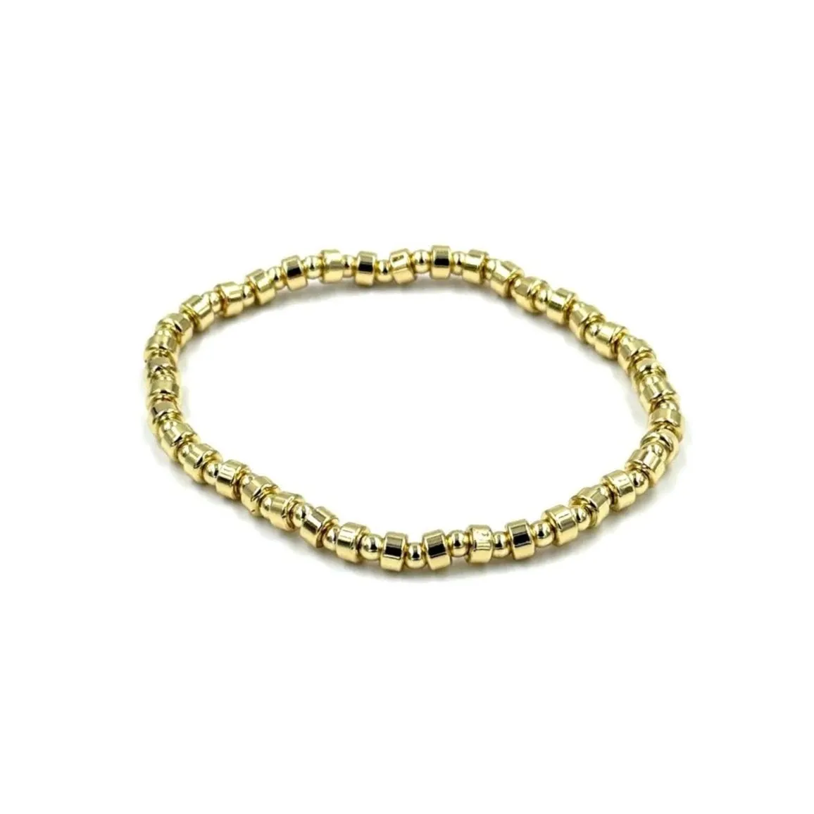 Ashley Gold Stainless Steel Gold Plated Tube And Round Beaded Ball Stretch Bracelet