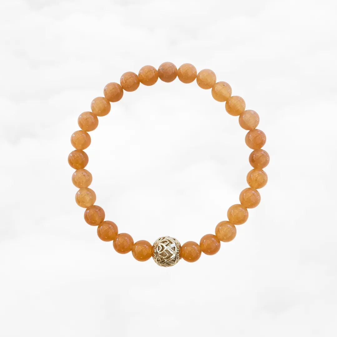 Auspicious Beaded Orange Aventurine Bracelet 6mm Gold