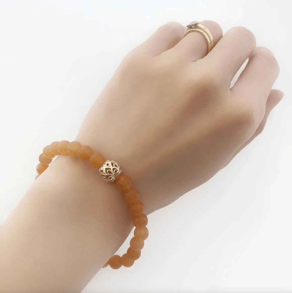 Auspicious Beaded Orange Aventurine Bracelet 6mm Gold