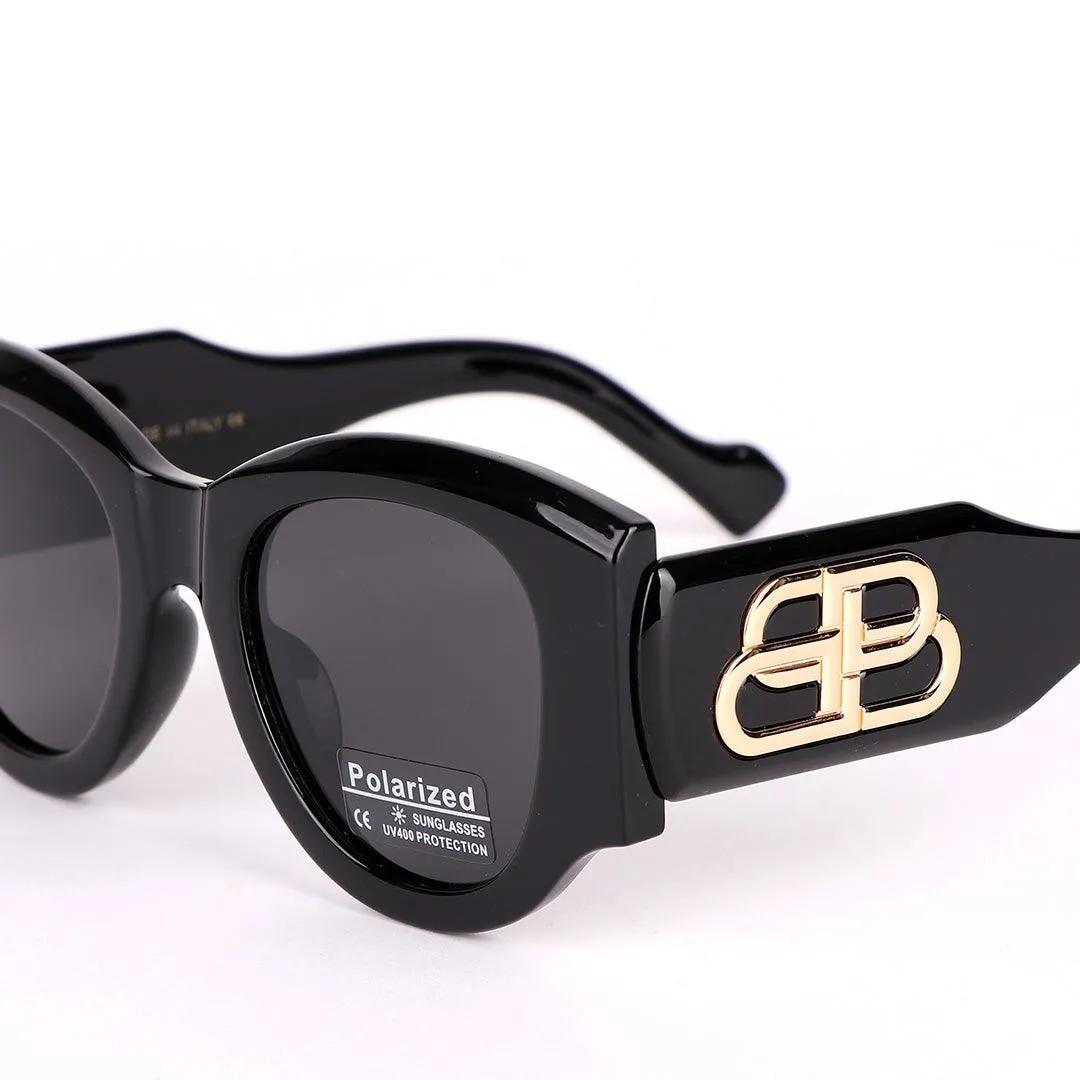 Balenciaga Gold Logo Designed Quality All Black With Polarized Lens Sunglasses