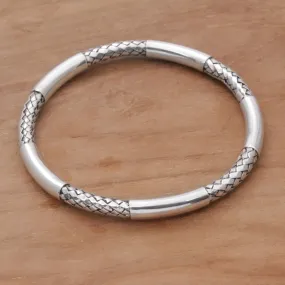 Bali Show Sterling Silver Woven Motif Bangle Bracelet by Bali Artisans