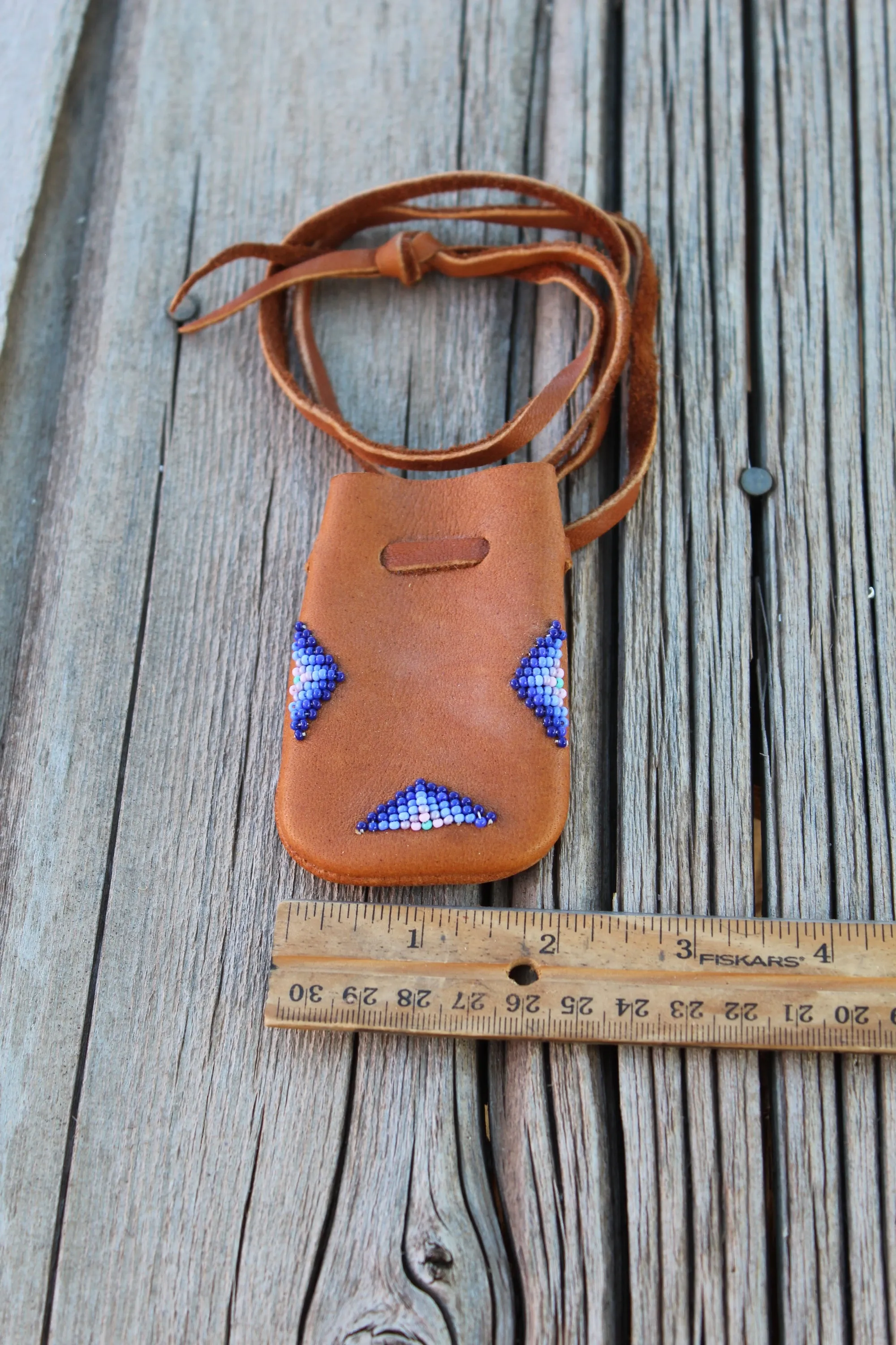 beaded buckskin medicine bag, necklace bag