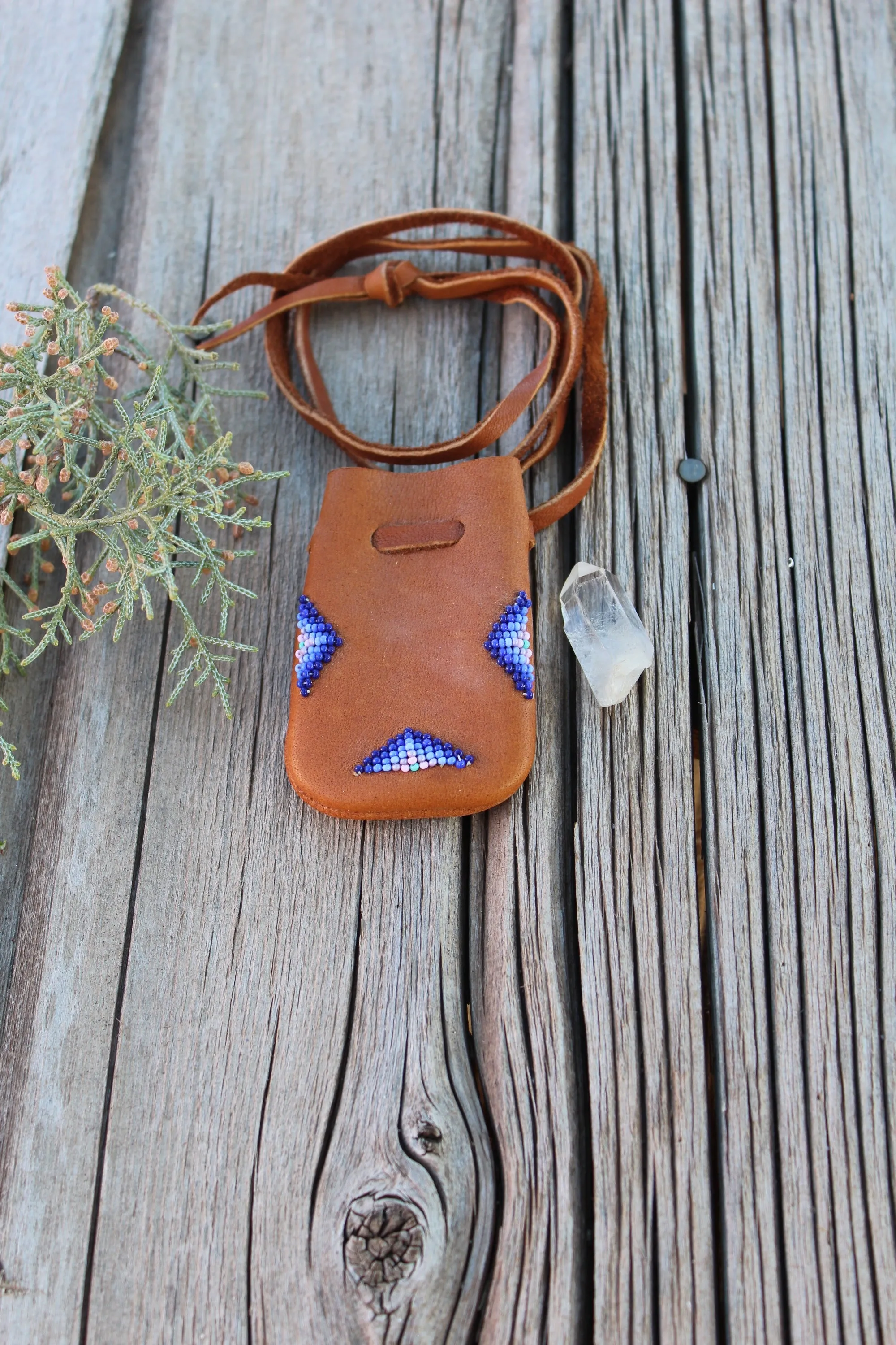 beaded buckskin medicine bag, necklace bag