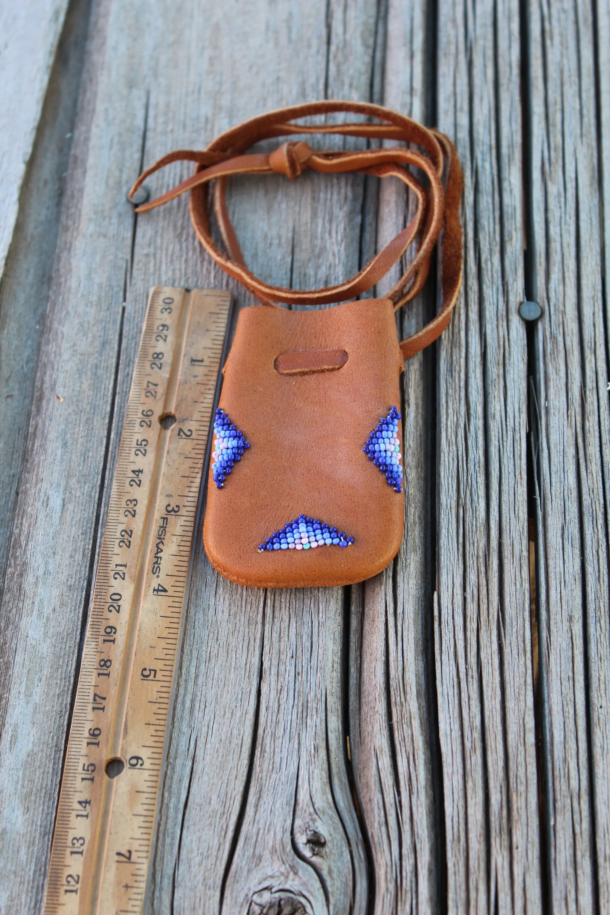 beaded buckskin medicine bag, necklace bag