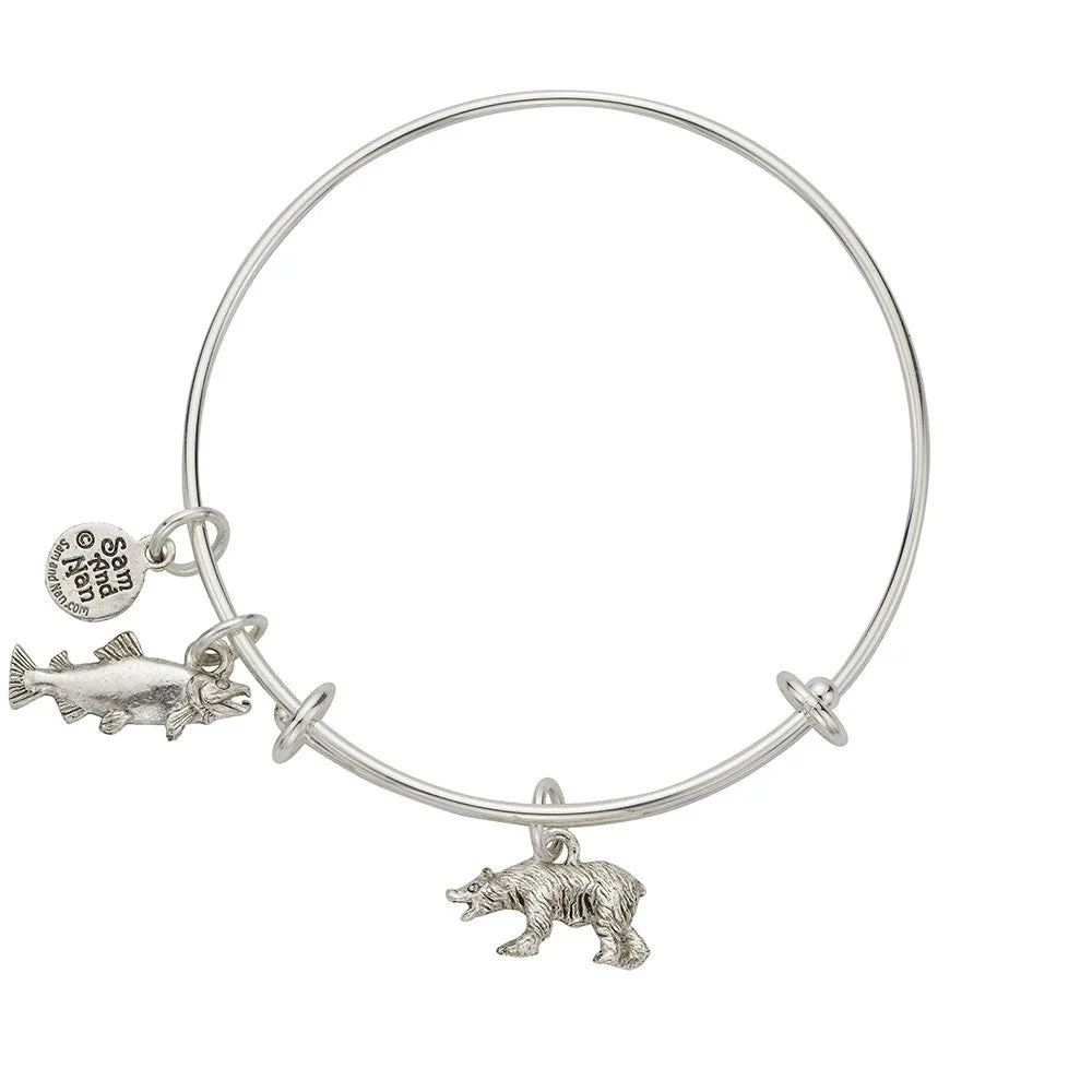 Bear Salmon Charm Bangle Bracelet