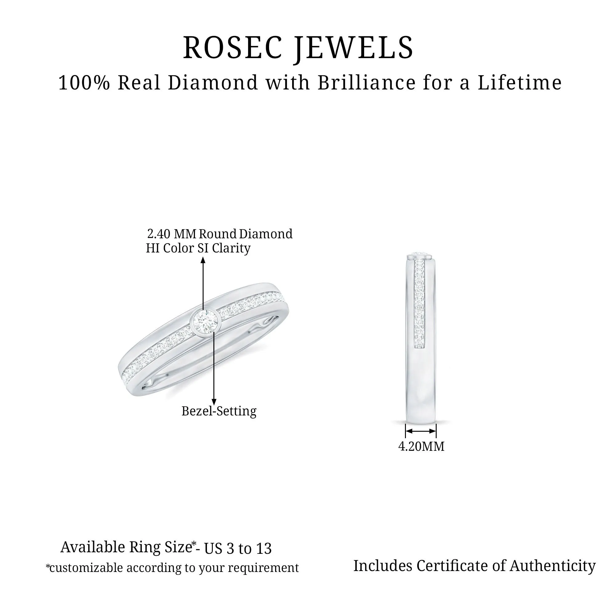 Bezel Set Diamond Unisex Wedding Band